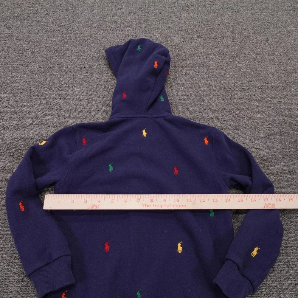 Polo Ralph Lauren Hoodie Youth 6 Blue Multicolor Pony Fleece Full Zip Sweatshirt
